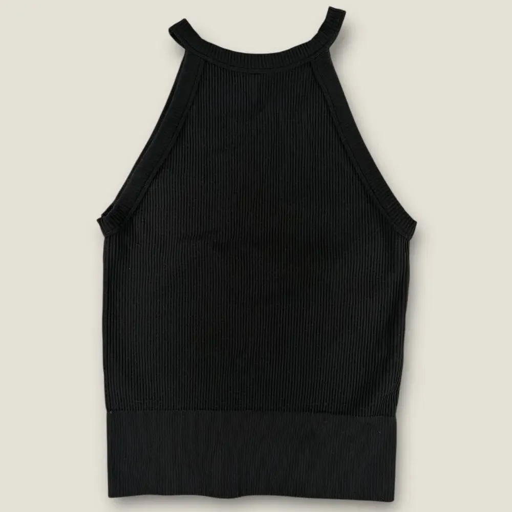 Free People Intimately Seamless Tank Top‎ Black M/L Ribbed High Neck Racerback - Picture 5 of 5